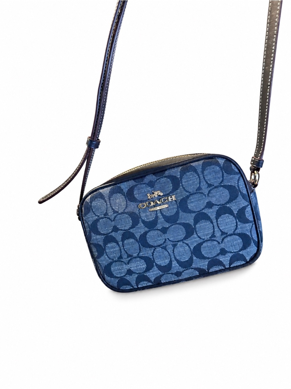 Coach mini Jamie camera bag denim w mini cherry charm
